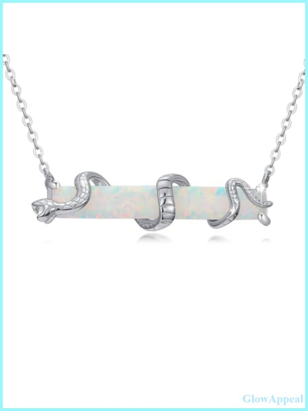 Sterling Silver Opal Bar Pendant Necklace Snake Animal 18in